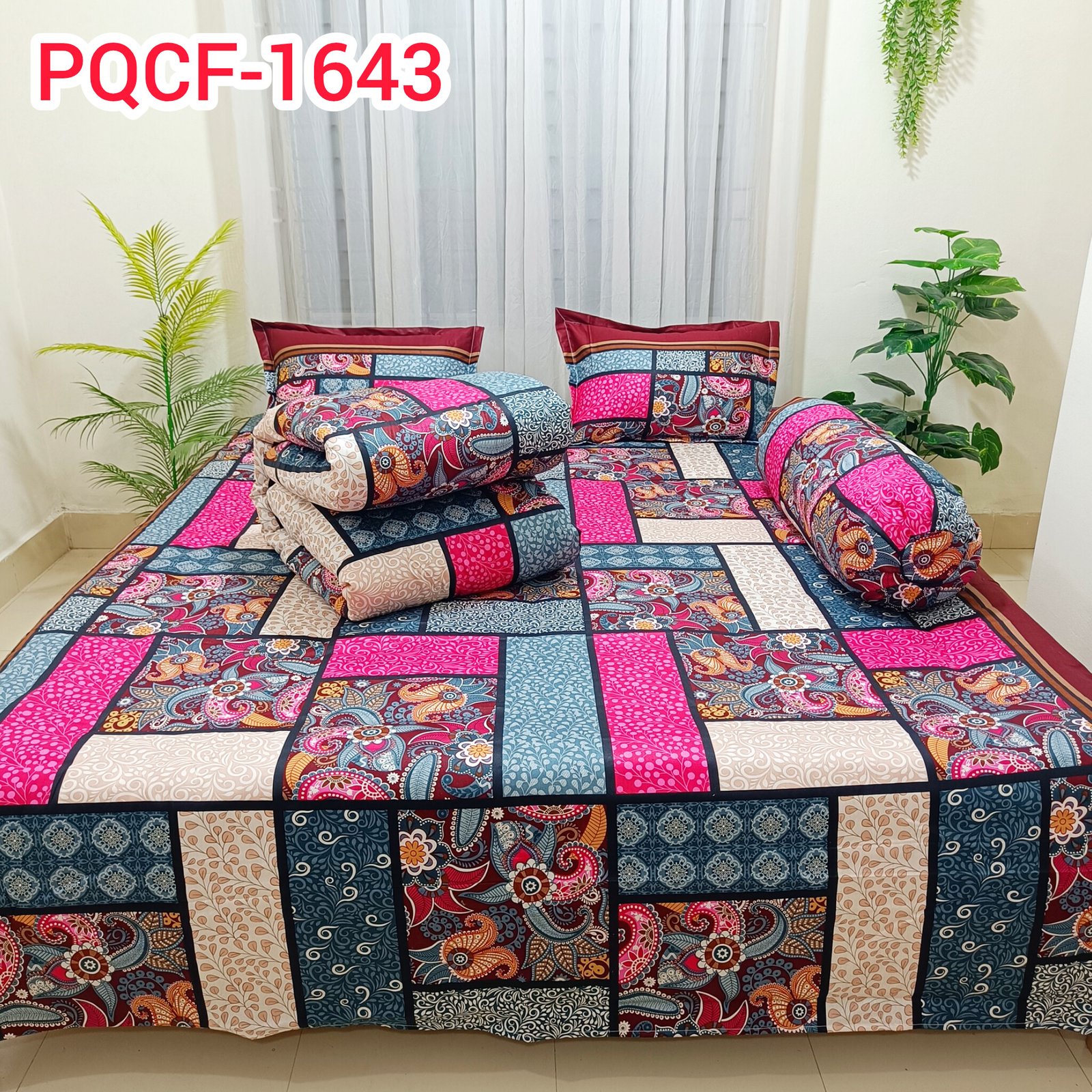 Premium Patchwork Floral King Size 5PCS Comforter Set | PQCF-1643