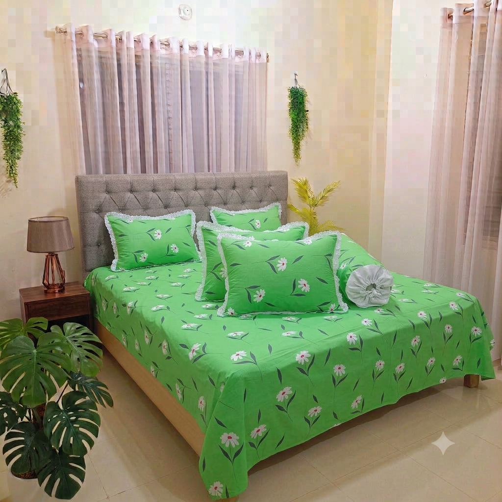 Nature Bloom Premium King Size Lace Bedsheet Set