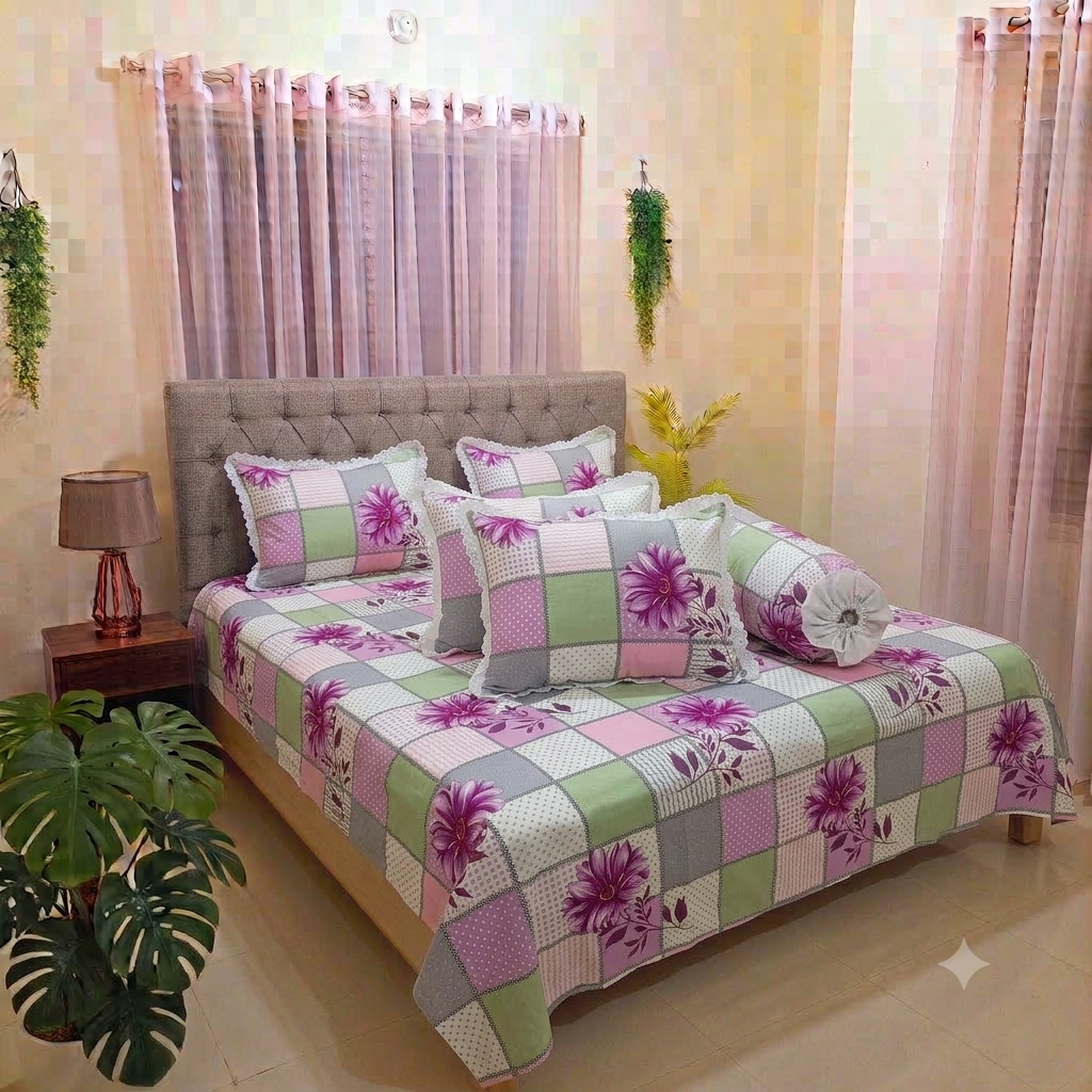 Lavender Blossom Premium King Size Lace Bedsheet Set