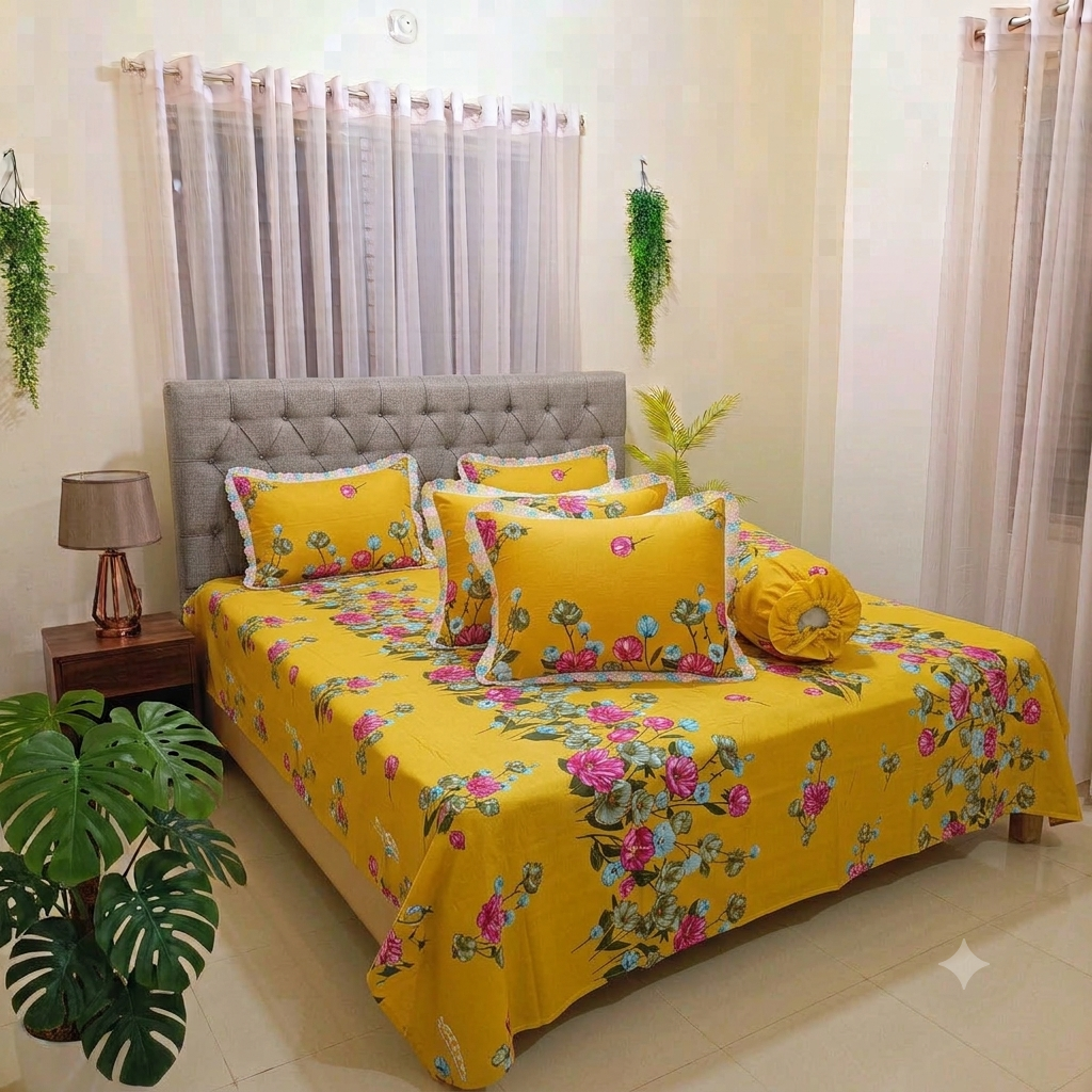 Golden Garden Premium King Size Lace Bedsheet Set