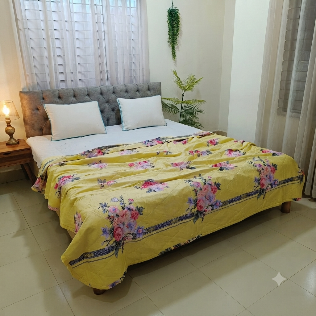 Blossom Yellow Cotton with Rose Patterns AC Quilt