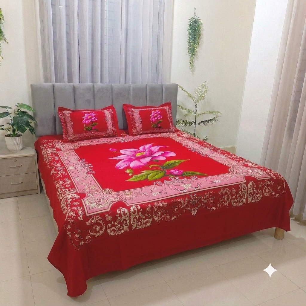 লাক্সারী টুইল কটন প্যানেল বেডসীট ও ২টা বালিশের কভার (03)
