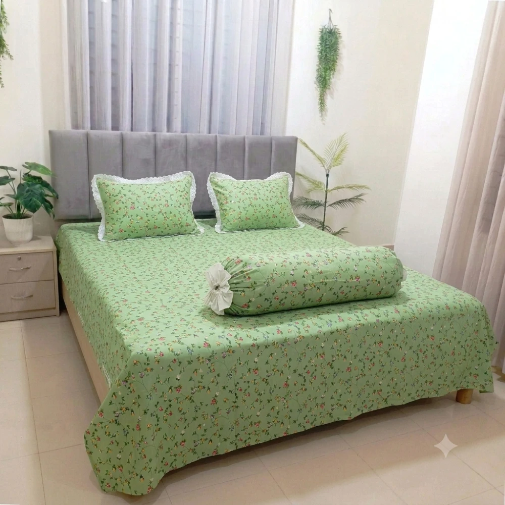 mint-green-base-with-all-over-ditsy-floral-printting-bedsheet-&-lace-trim-pillow-covers