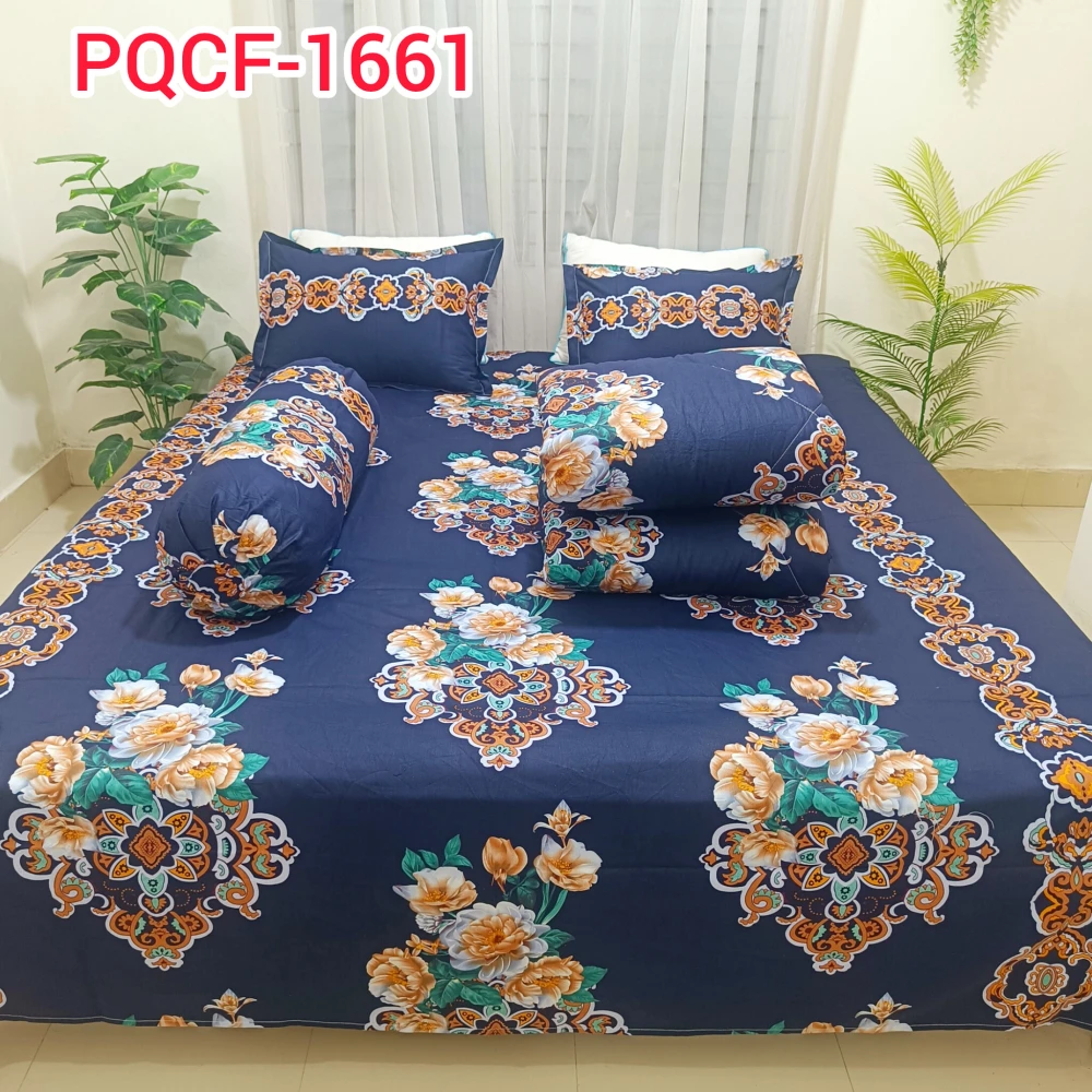 Premium Royal Navy Bloom King Size 5PCS Comforter Set | PQCF-1661