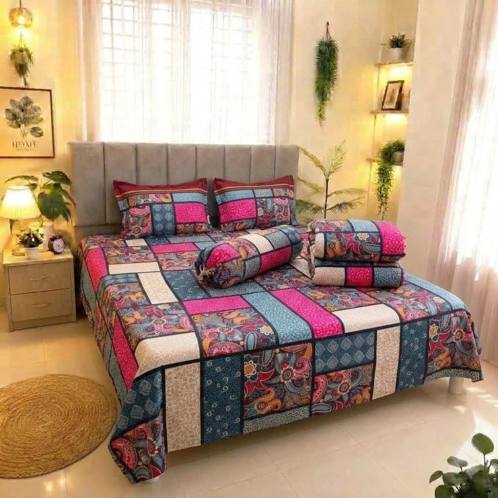 Premium Patchwork Floral King Size 5PCS Comforter Set | PQCF-1643