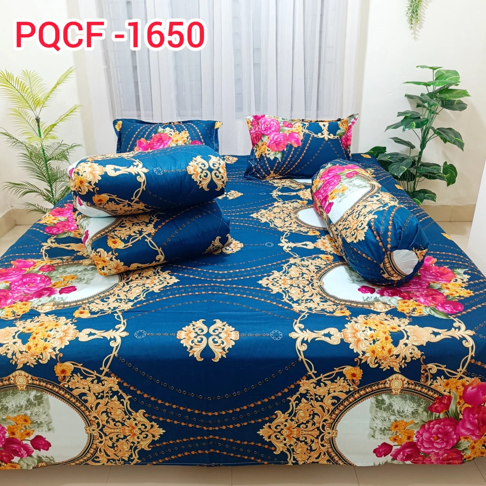 Premium Royal Baroque Blue Luxury King Size 5PCS Comforter Set | PQCF-1650