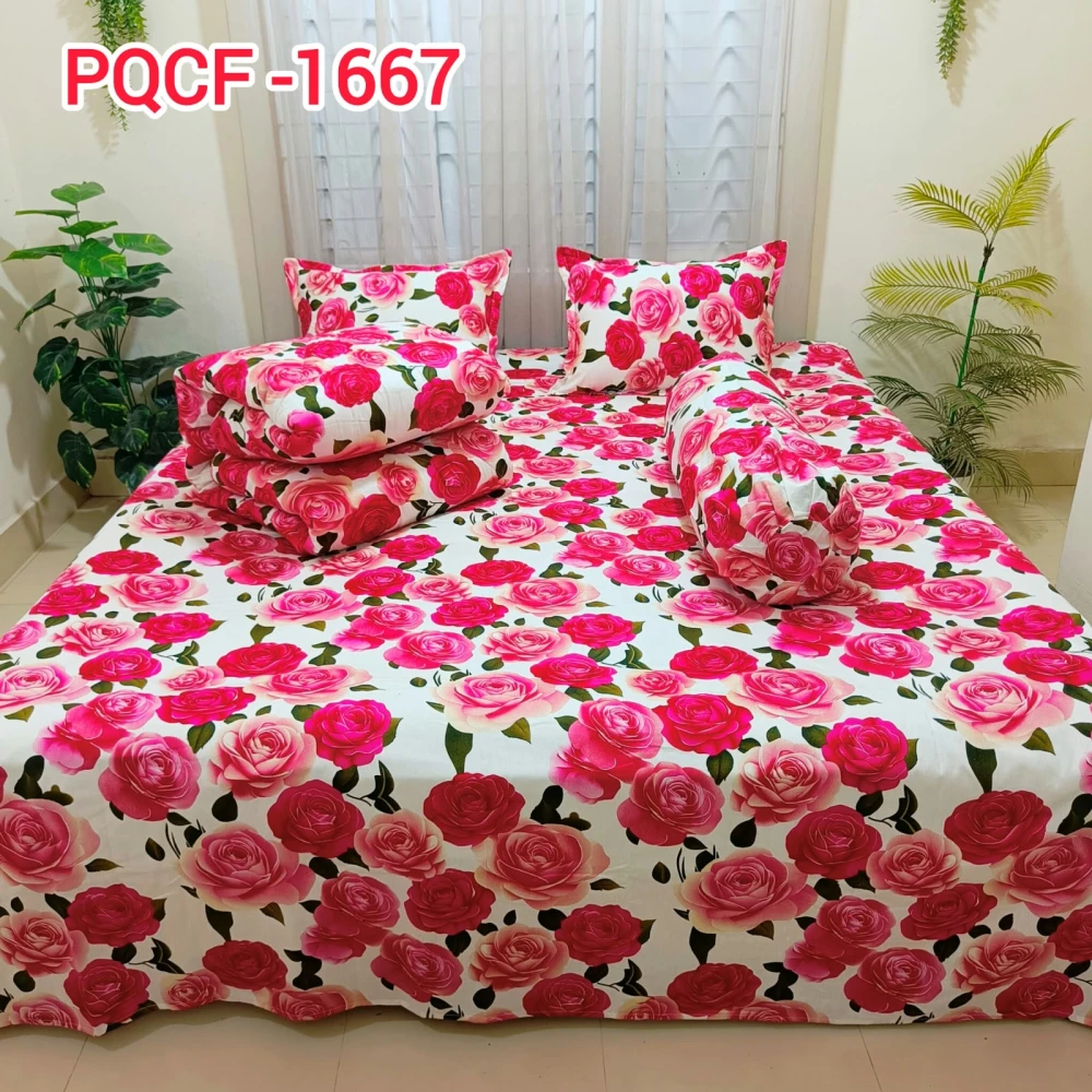 Premium Romantic Pink Rose Garden King Size 5PCS Comforter Set | PQCF-1667