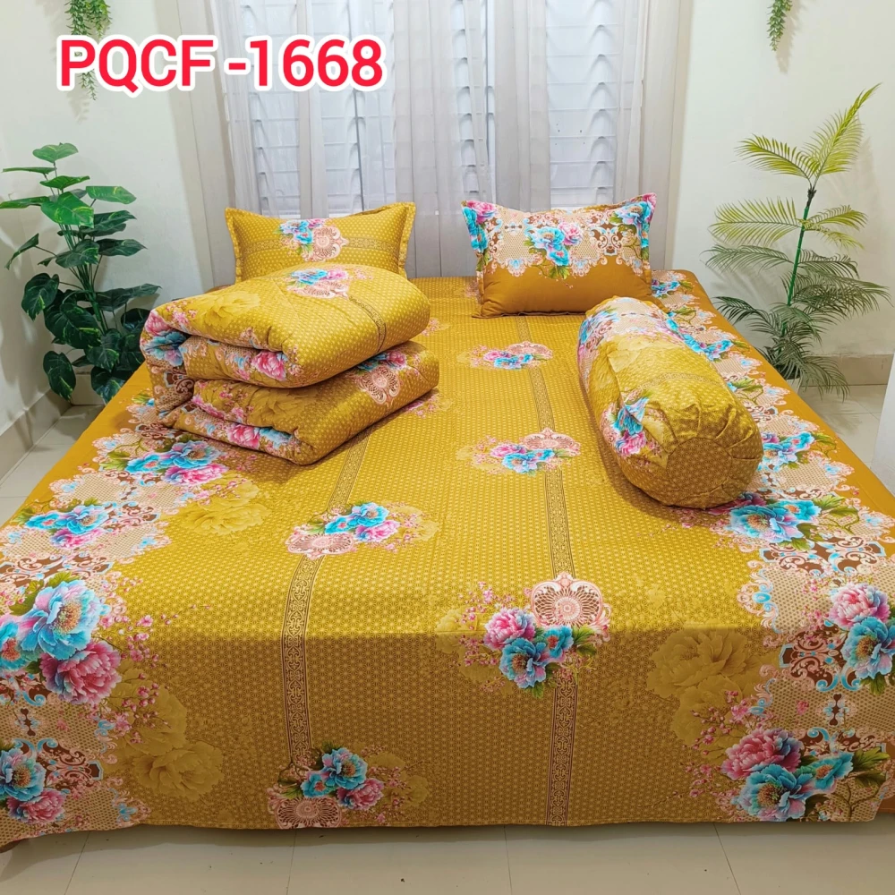 Premium Golden Sunshine Floral King Size 5PCS Comforter Set | PQCF-1668
