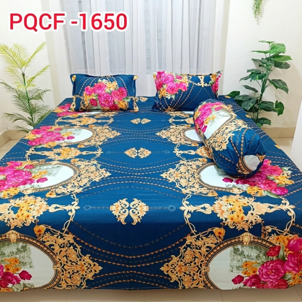 Premium Royal Blue Floral bedsheet set