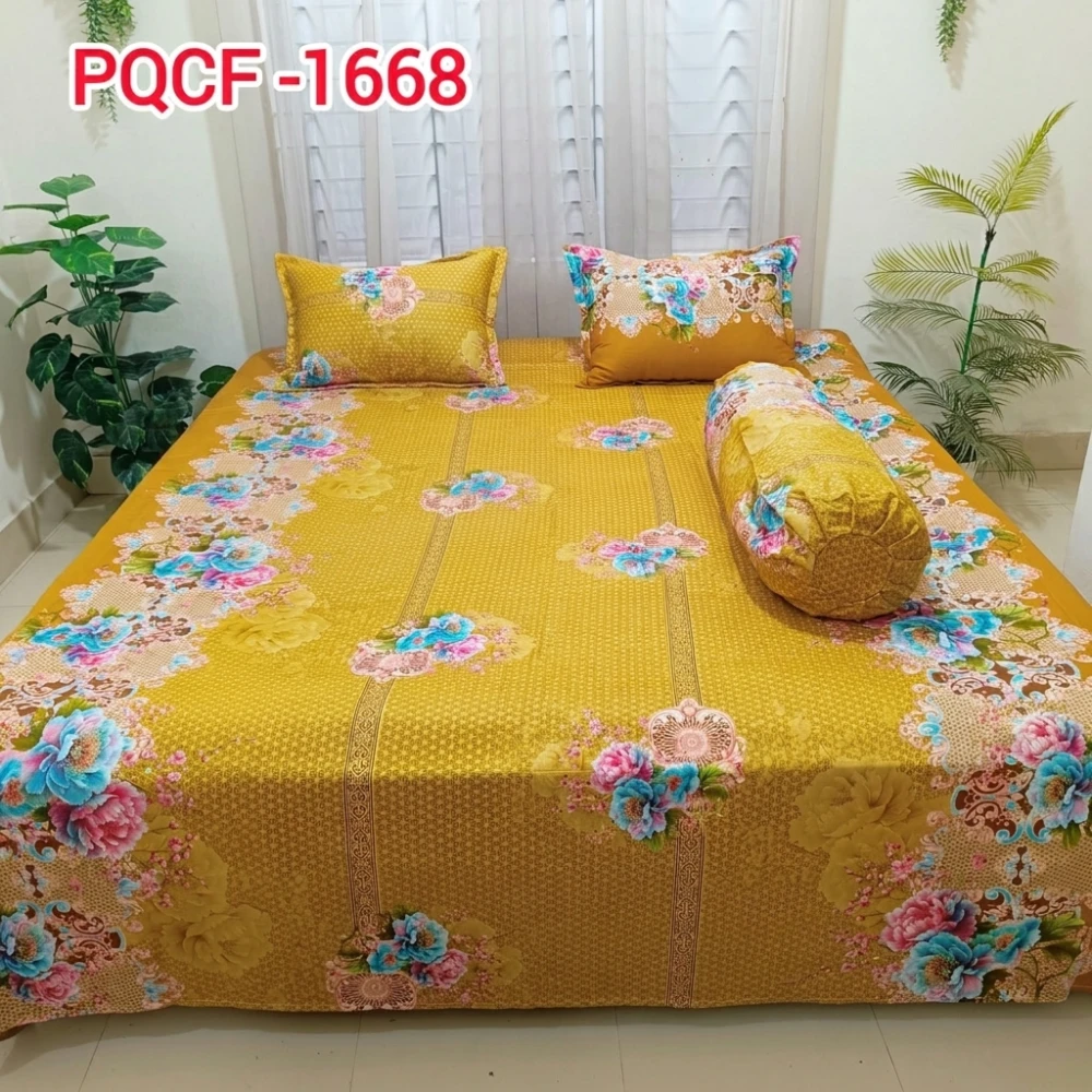 Premium Golden Yellow Floral Garden Bedsheet Set
