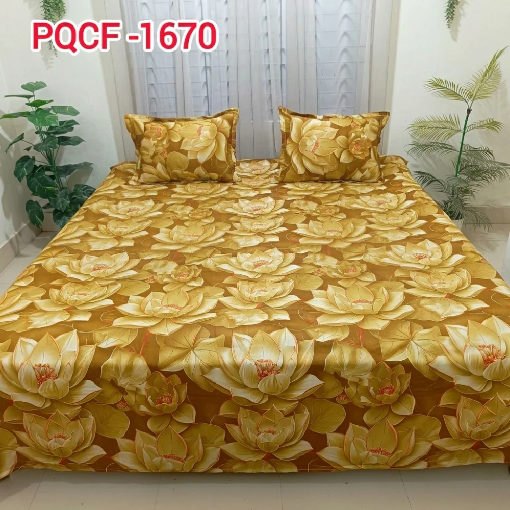 Premium Golden Lotus Floral Bedsheet Set