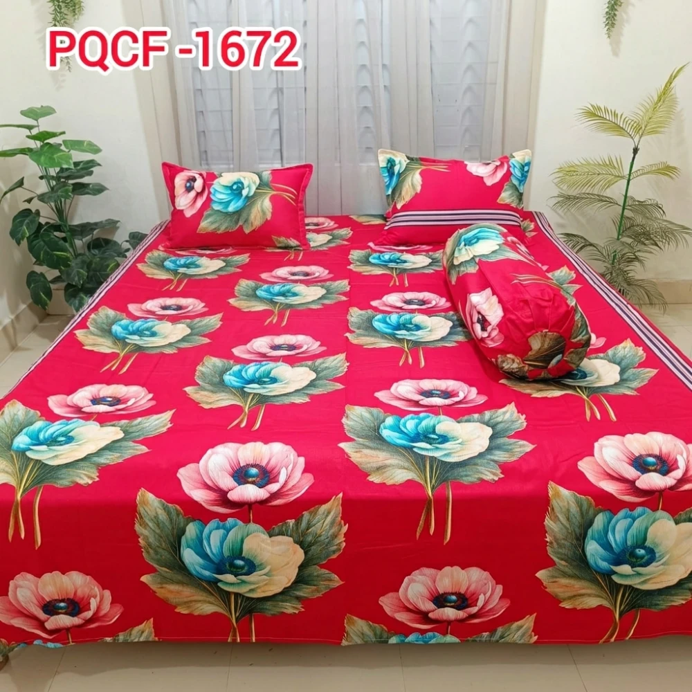 Premium Crimson Red Floral Bedsheet Set