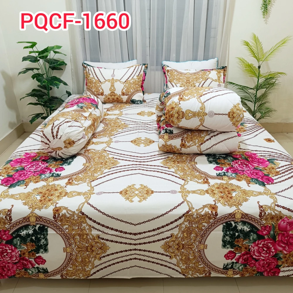 Premium Versailles Golden White Luxury King Size 5PCS Comforter Set