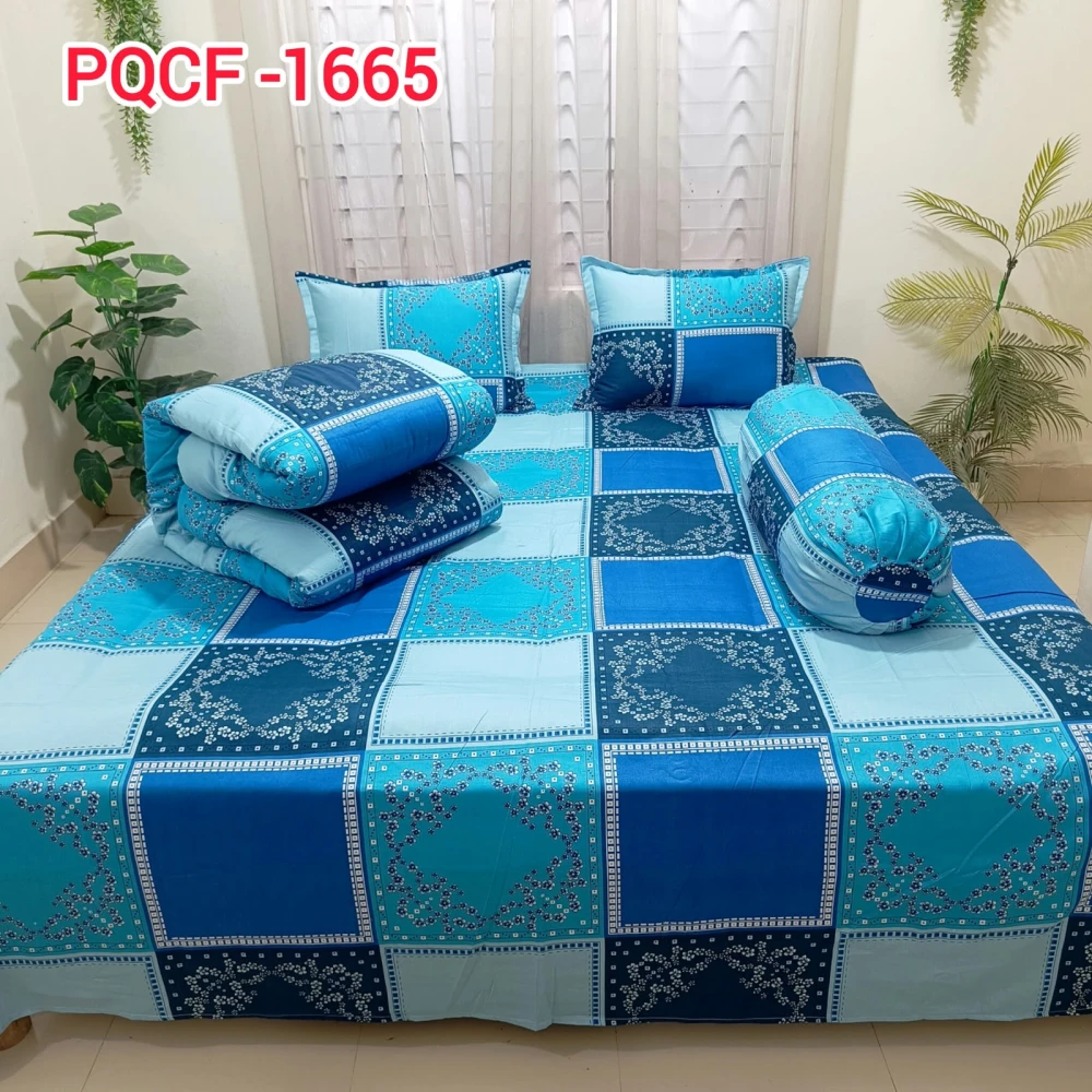 Premium Ocean Blue Geometric Luxury King Size 5PCS Comforter Set