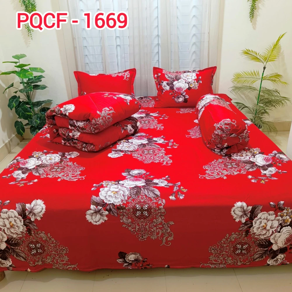 Premium Crimson Red Floral Luxury King Size 5PCS Comforter Set